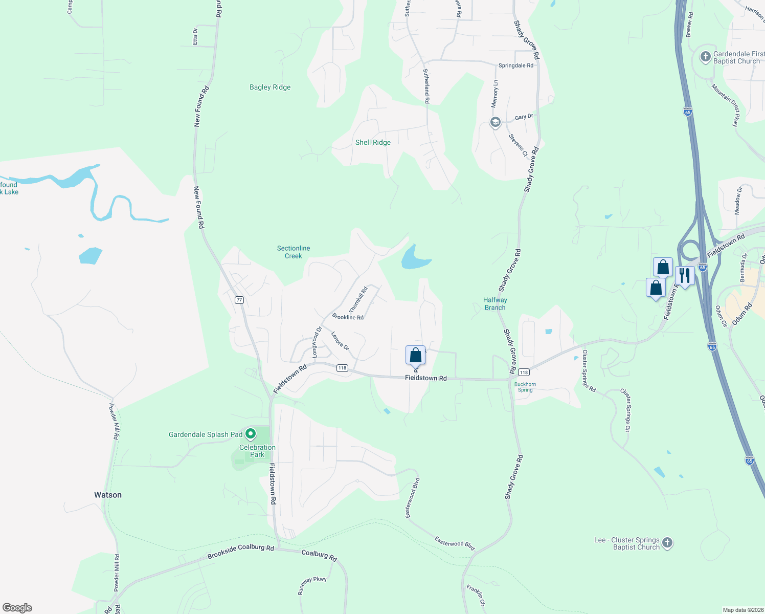 map of restaurants, bars, coffee shops, grocery stores, and more near 750 Brookline Circle in Gardendale