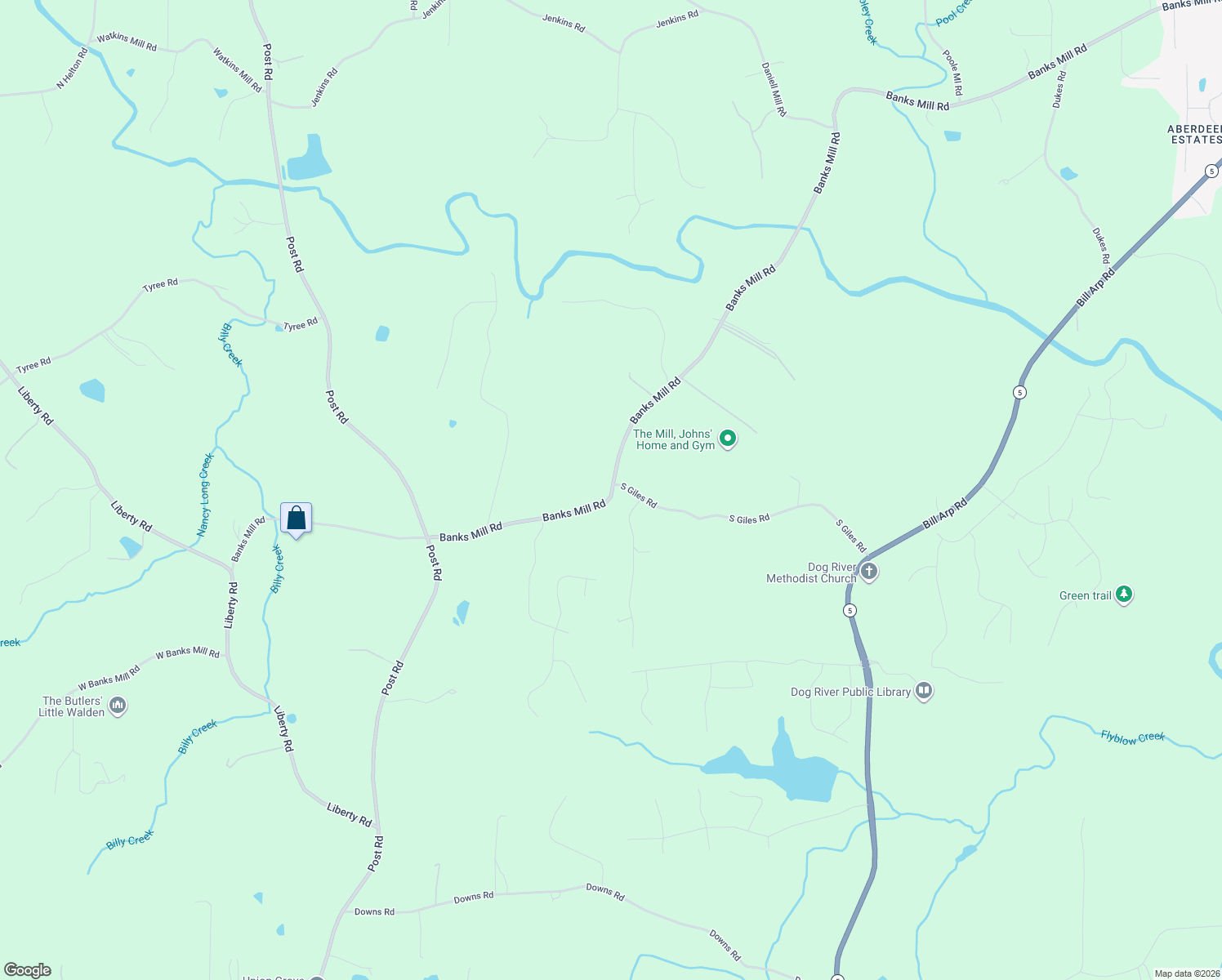 map of restaurants, bars, coffee shops, grocery stores, and more near 8250 Banks Mill Rd in Douglasville