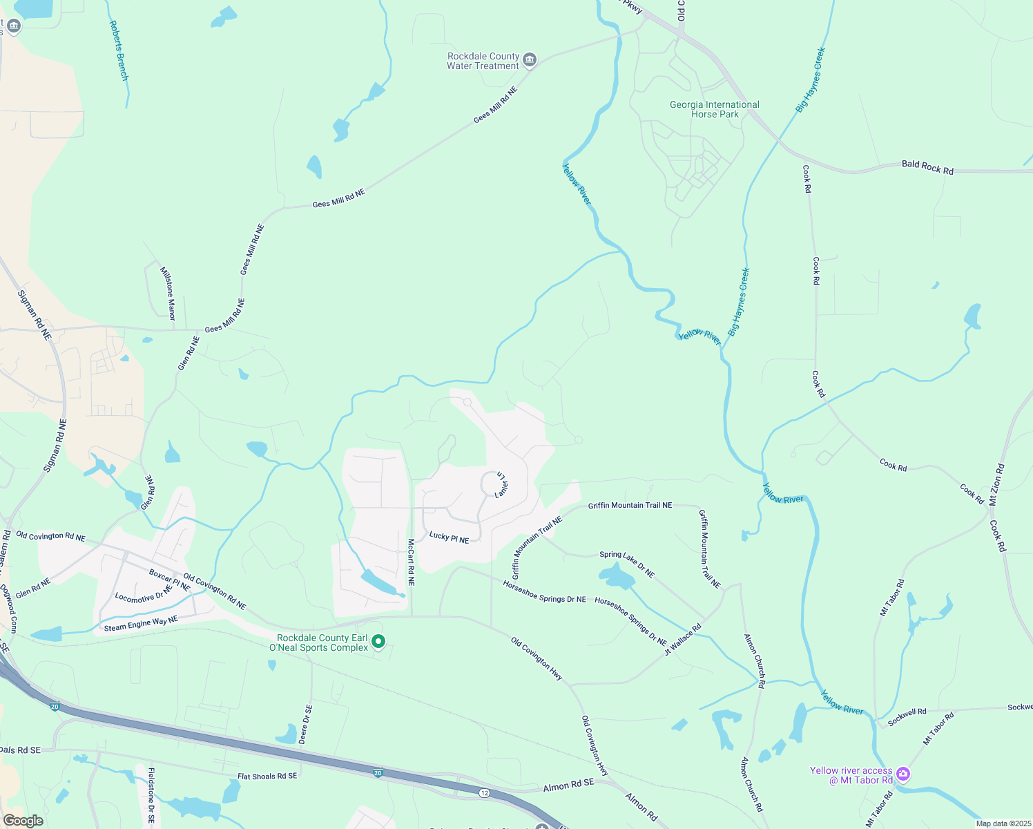 map of restaurants, bars, coffee shops, grocery stores, and more near 3316 Quarter Horse Lane in Conyers