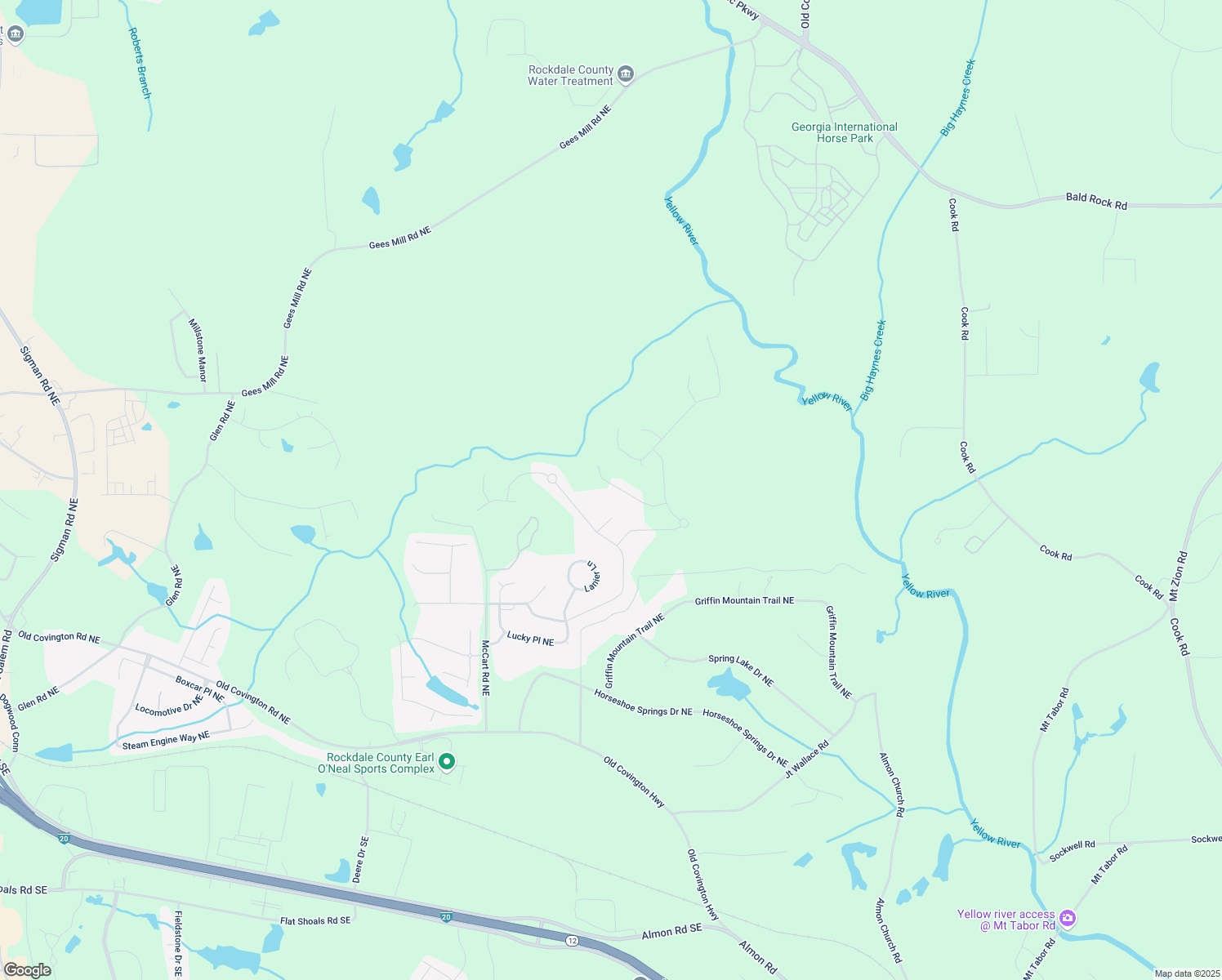 map of restaurants, bars, coffee shops, grocery stores, and more near 3316 Quarter Horse Lane in Conyers