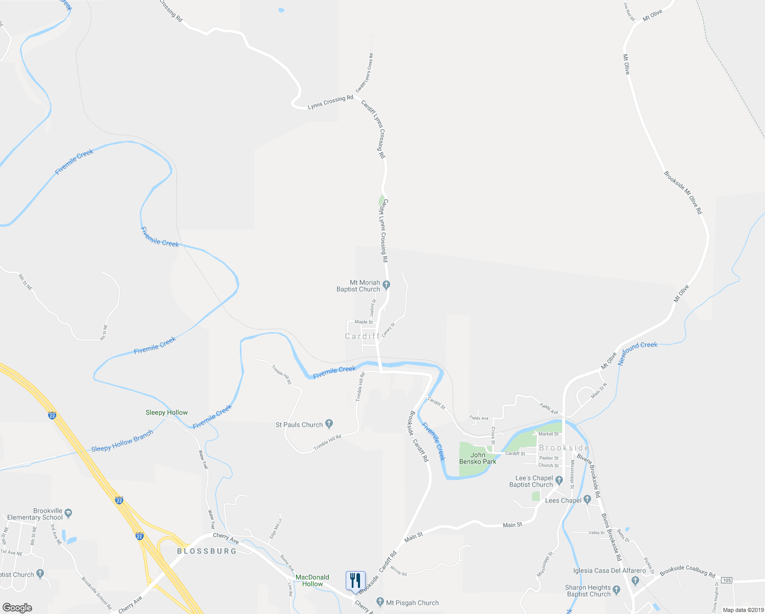 map of restaurants, bars, coffee shops, grocery stores, and more near 16 Cardiff Lynns Crossing Road in Graysville