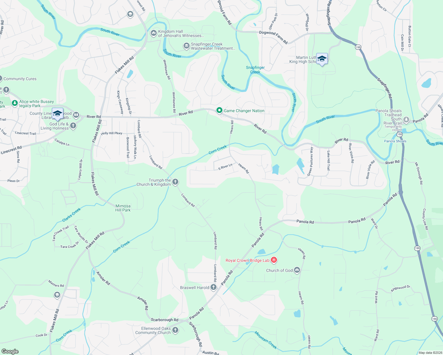 map of restaurants, bars, coffee shops, grocery stores, and more near 4528 South River Cove in Ellenwood