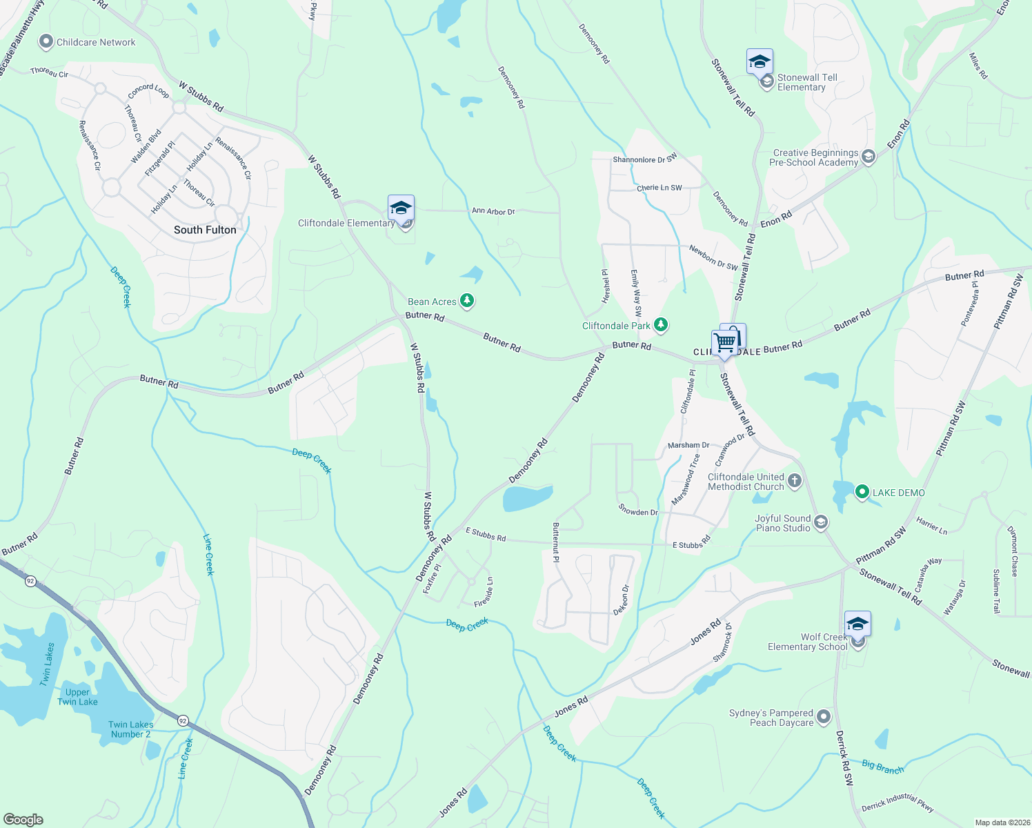 map of restaurants, bars, coffee shops, grocery stores, and more near 4025 Demooney Road in College Park
