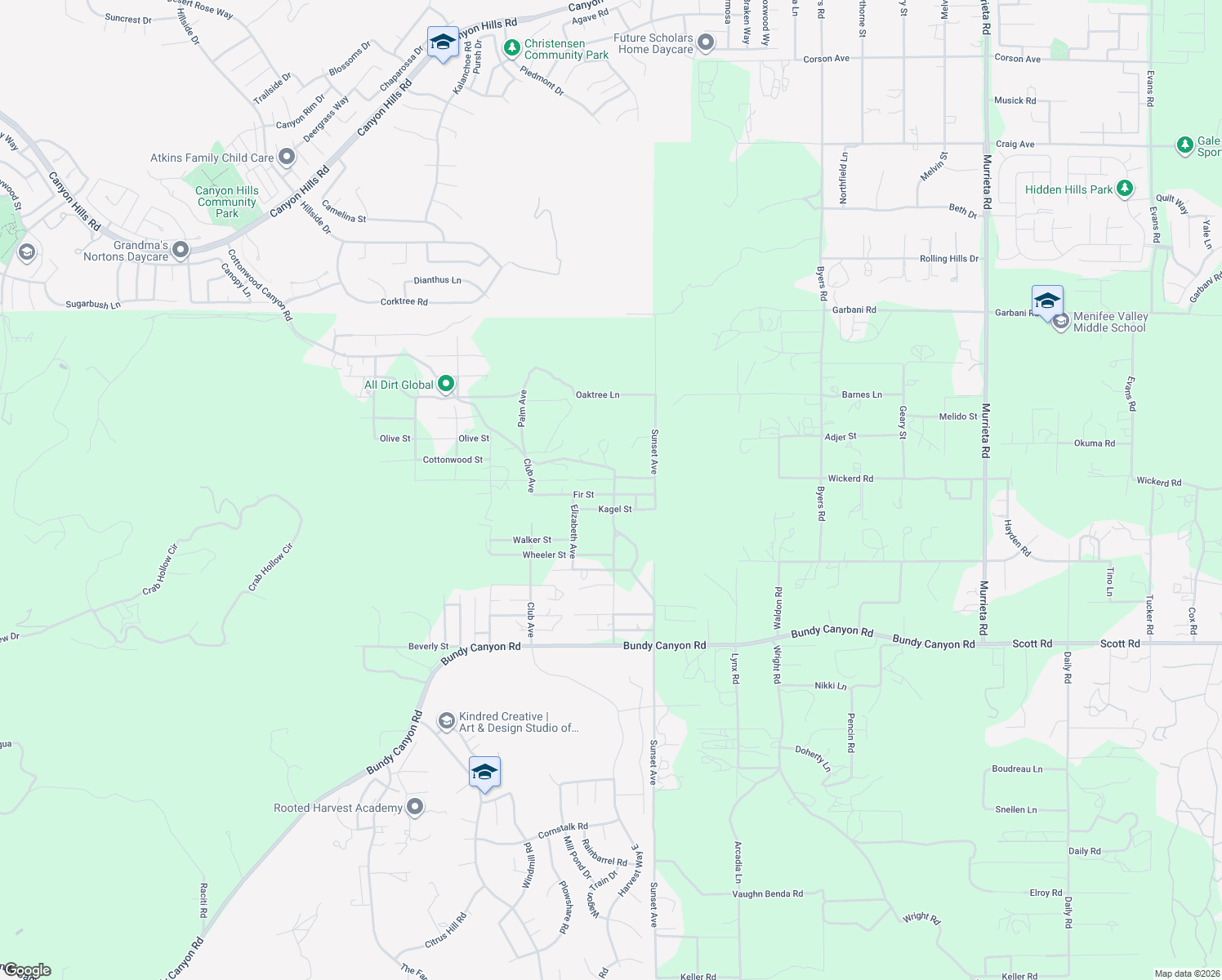 map of restaurants, bars, coffee shops, grocery stores, and more near 24868 Fir Street in Menifee