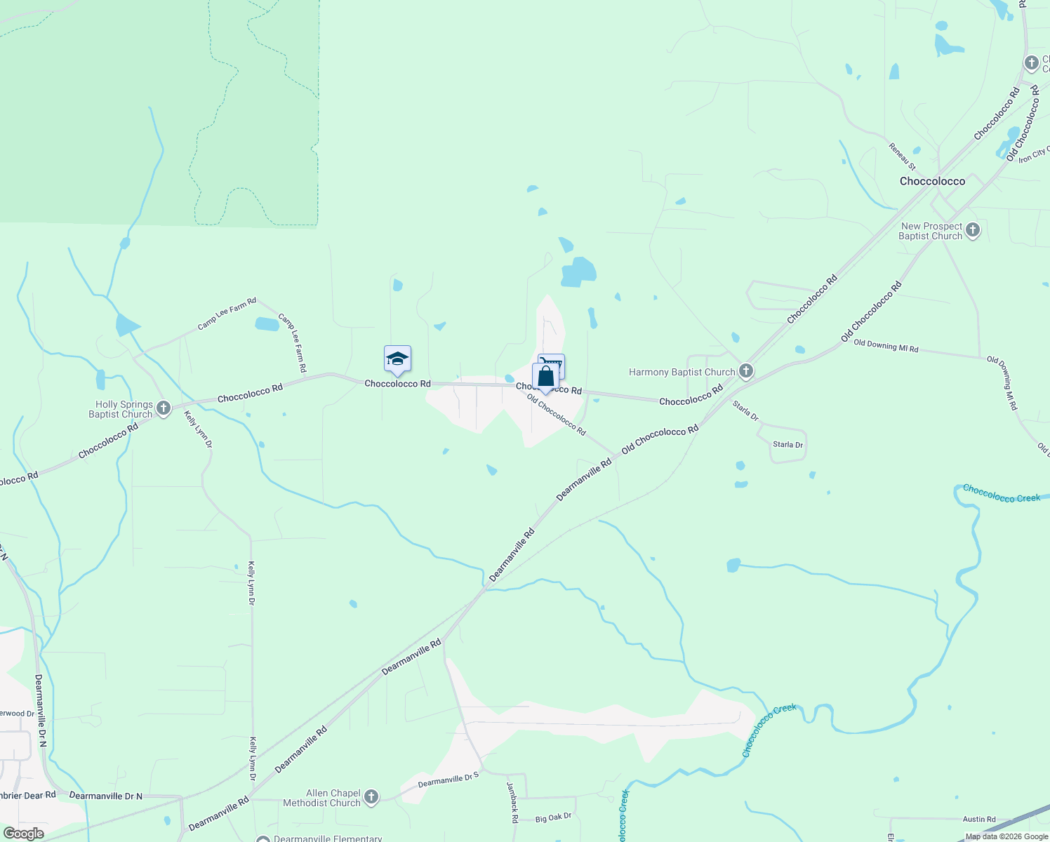 map of restaurants, bars, coffee shops, grocery stores, and more near 66 Old Choccolocco Road in Anniston