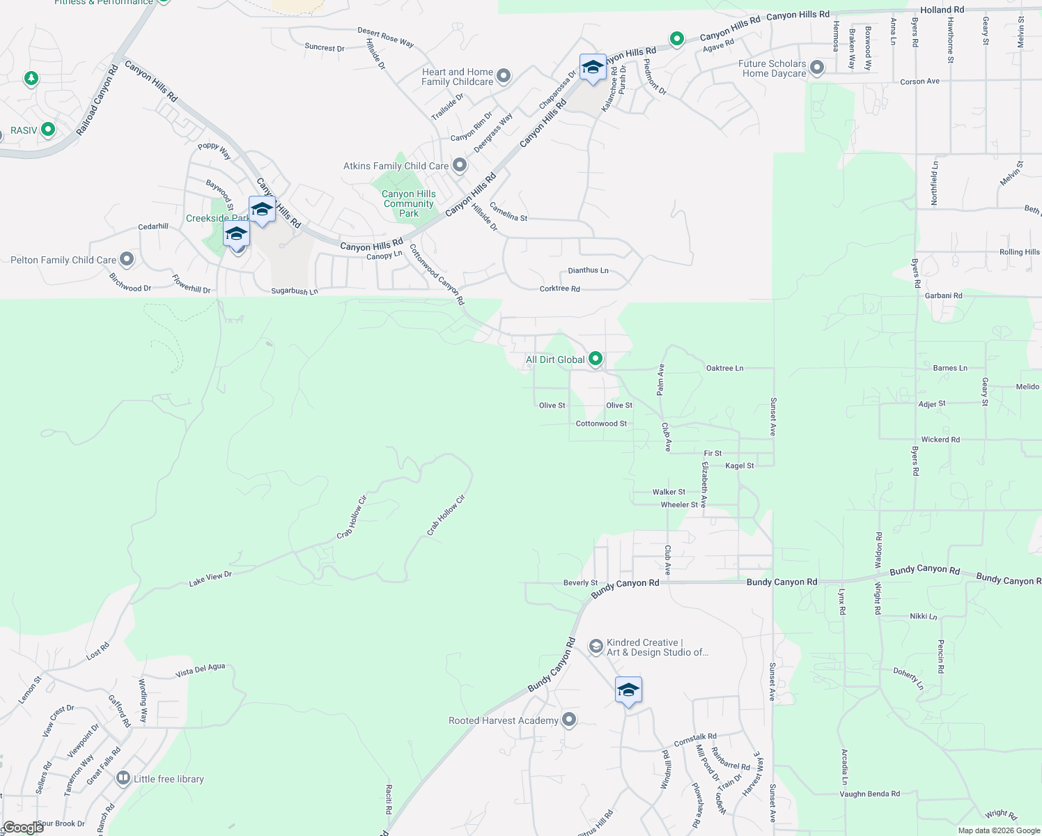 map of restaurants, bars, coffee shops, grocery stores, and more near 24150 Cottonwood Street in Wildomar