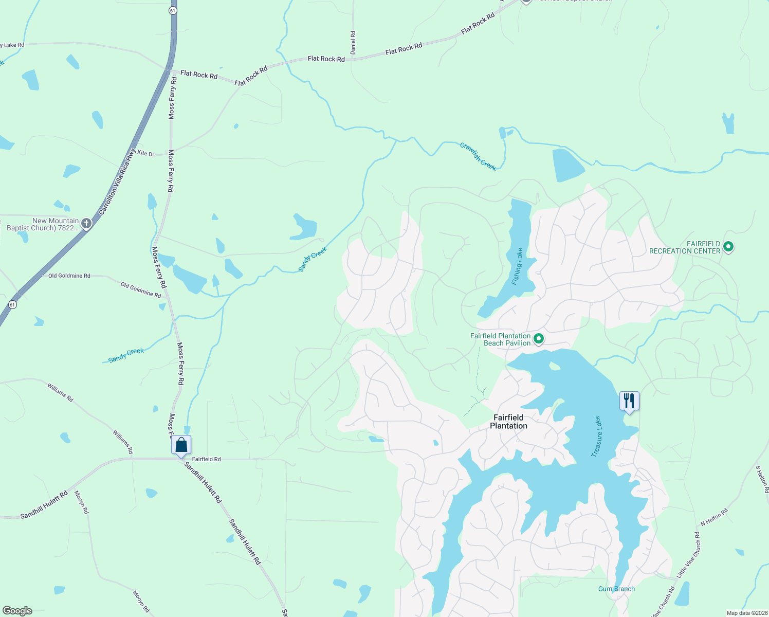 map of restaurants, bars, coffee shops, grocery stores, and more near 7228 Tara Dr in Villa Rica