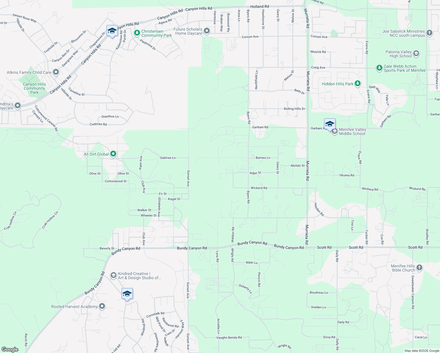 map of restaurants, bars, coffee shops, grocery stores, and more near 25295 Adjer Street in Menifee