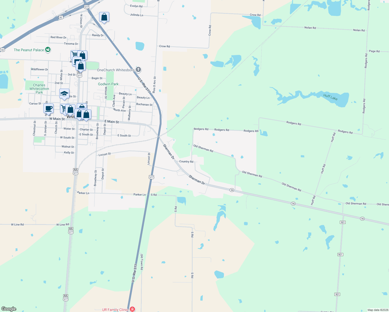 map of restaurants, bars, coffee shops, grocery stores, and more near 109 Hagan Road in Whitesboro