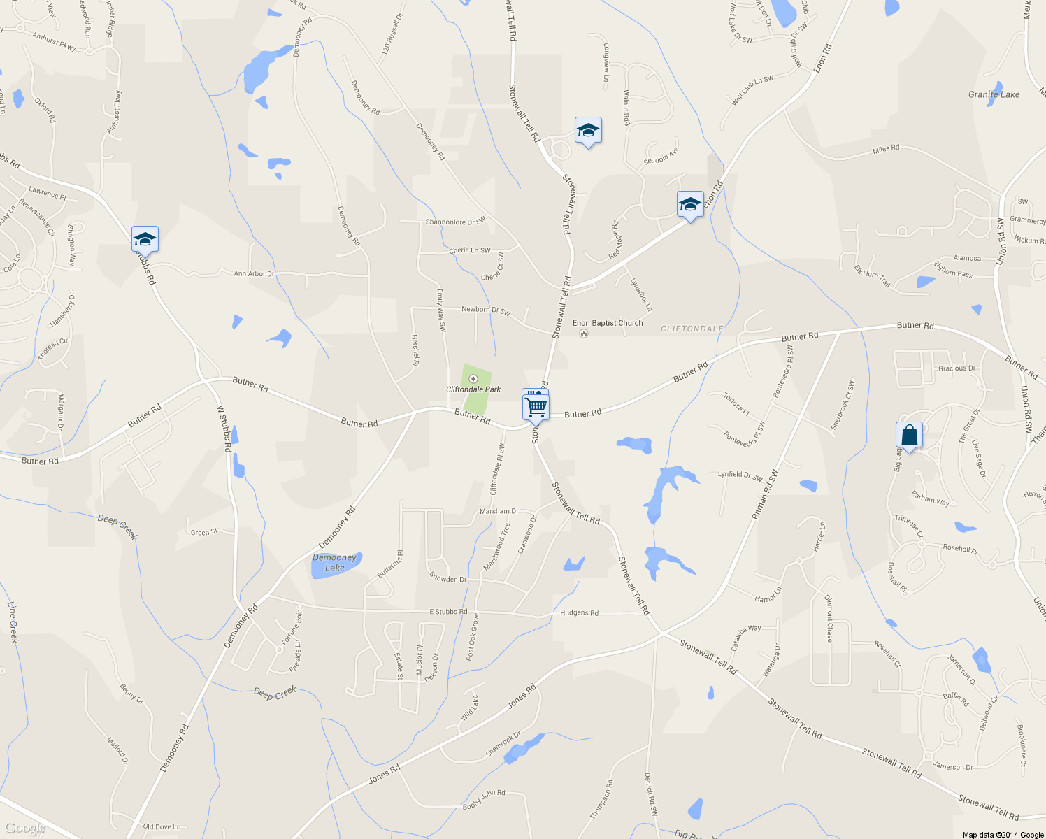 map of restaurants, bars, coffee shops, grocery stores, and more near 4545 Butner Road in College Park