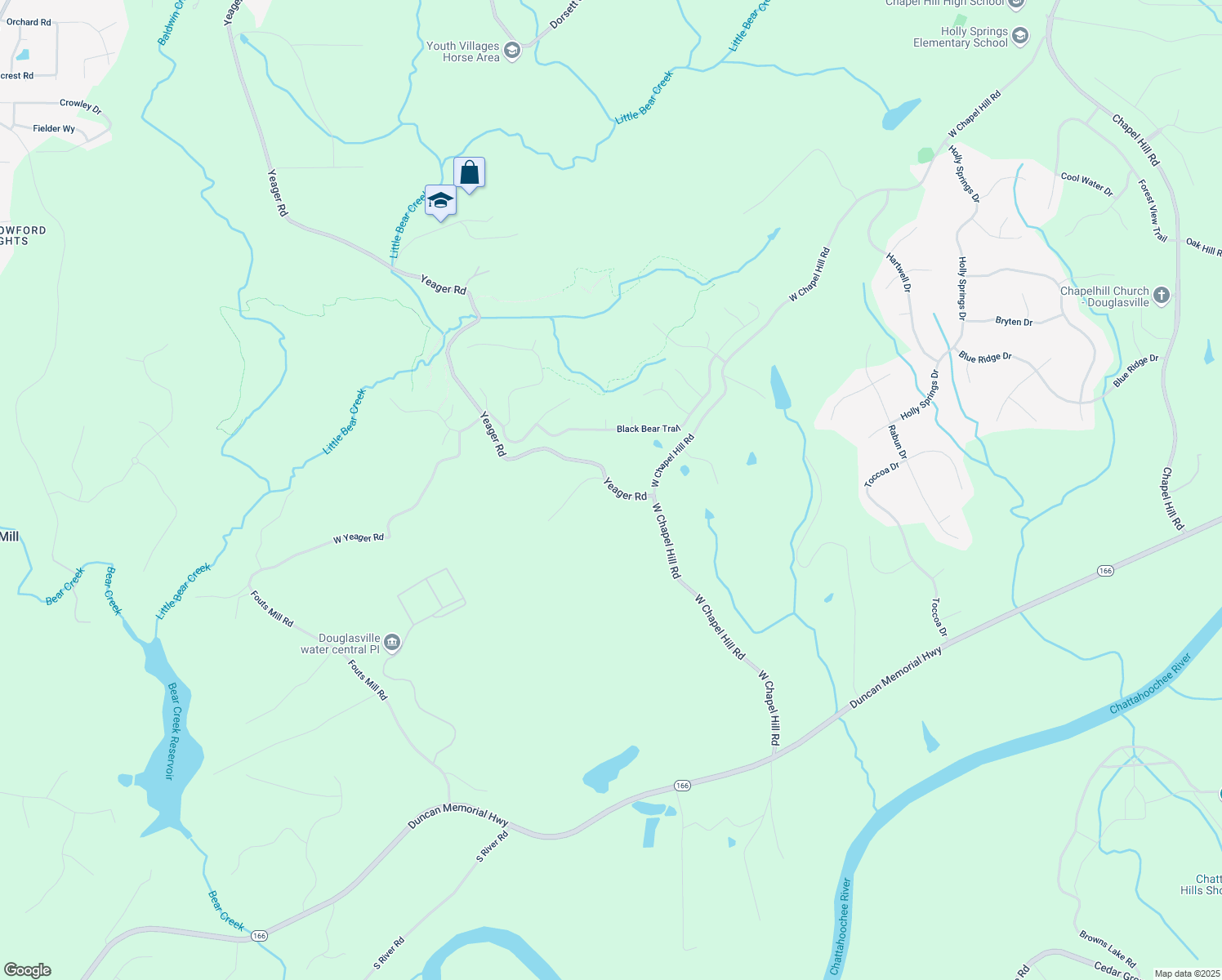 map of restaurants, bars, coffee shops, grocery stores, and more near 5623 Yeager Ridge Drive in Douglasville