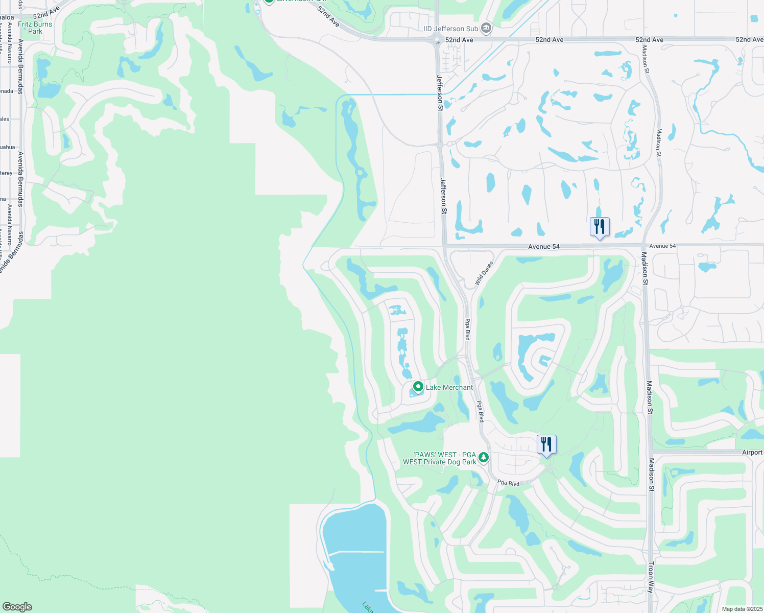 map of restaurants, bars, coffee shops, grocery stores, and more near 54741 Firestone in La Quinta