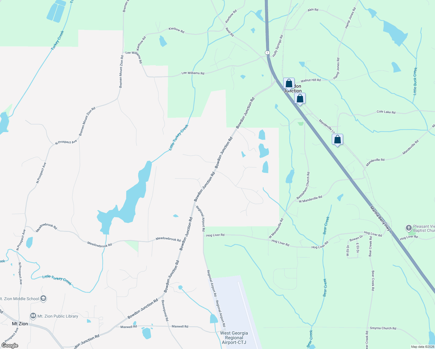map of restaurants, bars, coffee shops, grocery stores, and more near 1149 Bowdon Junction Road in Carrollton
