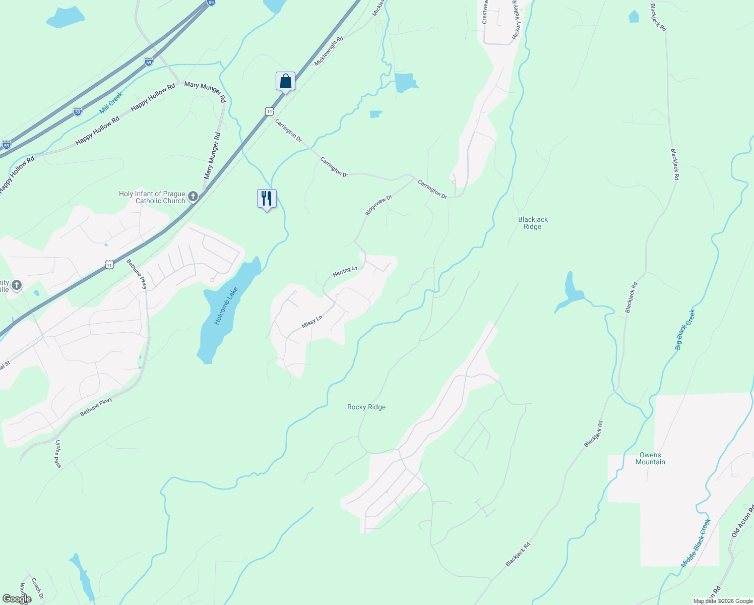 map of restaurants, bars, coffee shops, grocery stores, and more near 5266 Missy Lane in Trussville