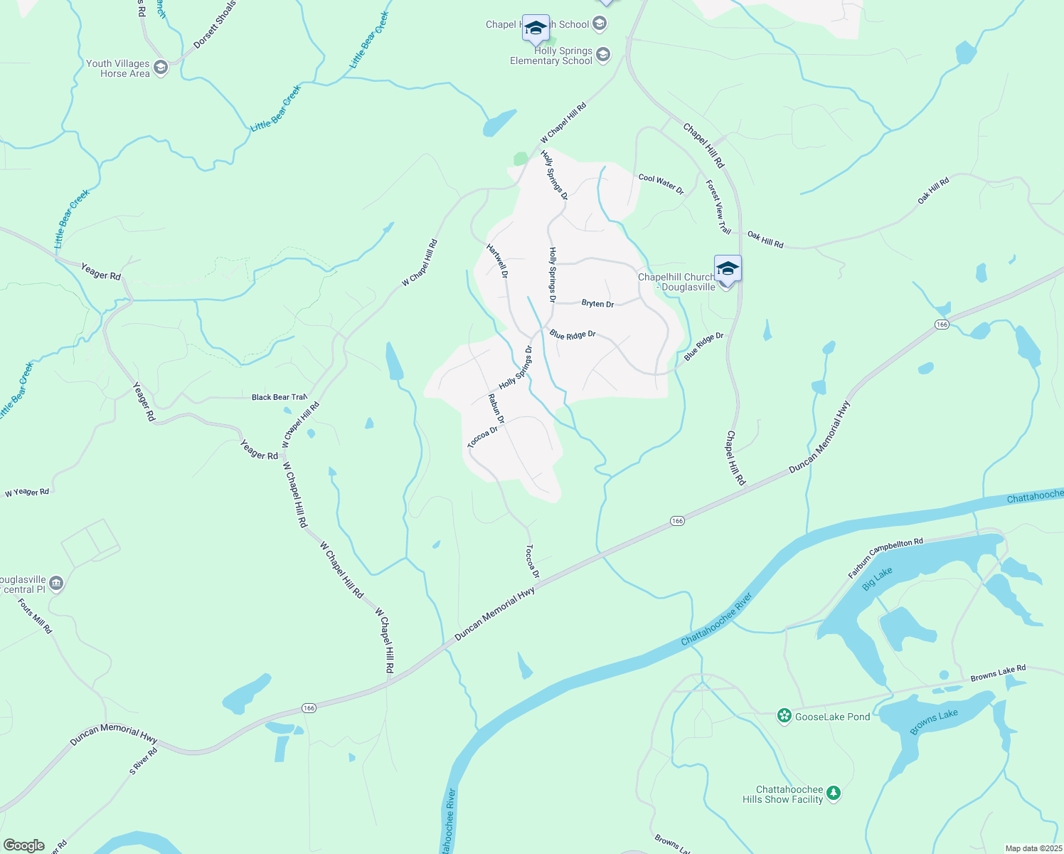 map of restaurants, bars, coffee shops, grocery stores, and more near 5615 Toccoa Drive in Douglasville