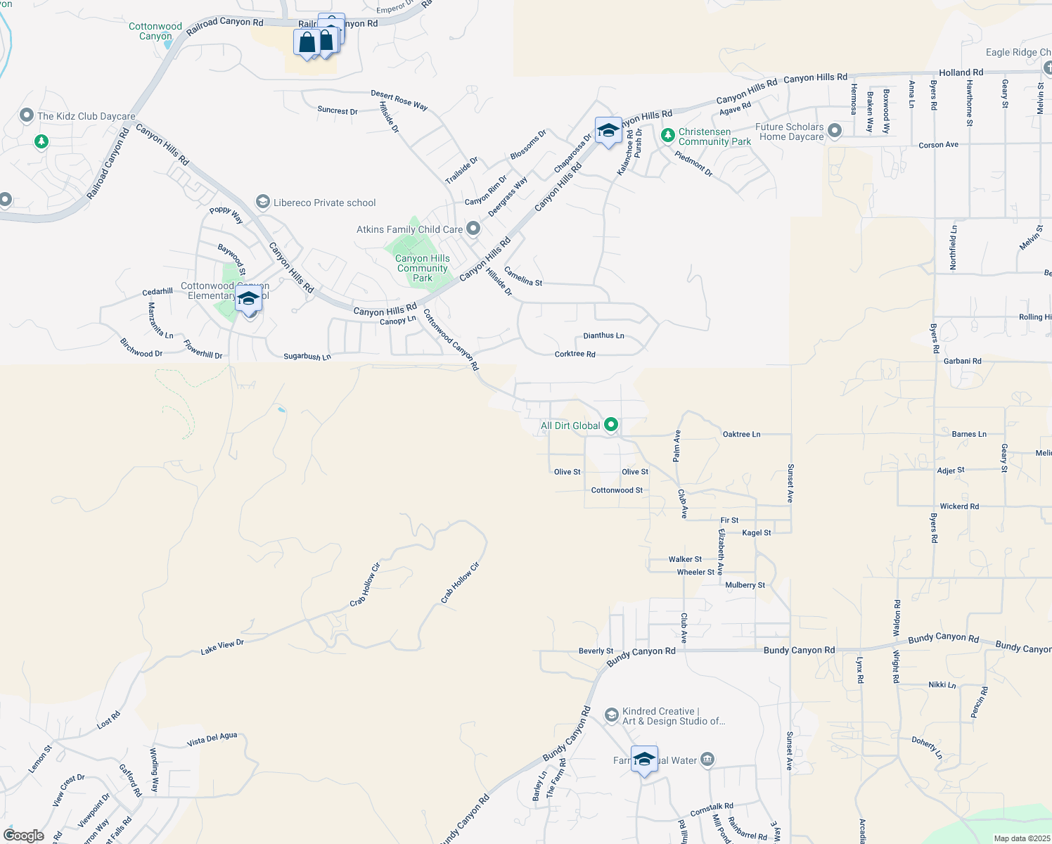 map of restaurants, bars, coffee shops, grocery stores, and more near Yucca Street in Wildomar