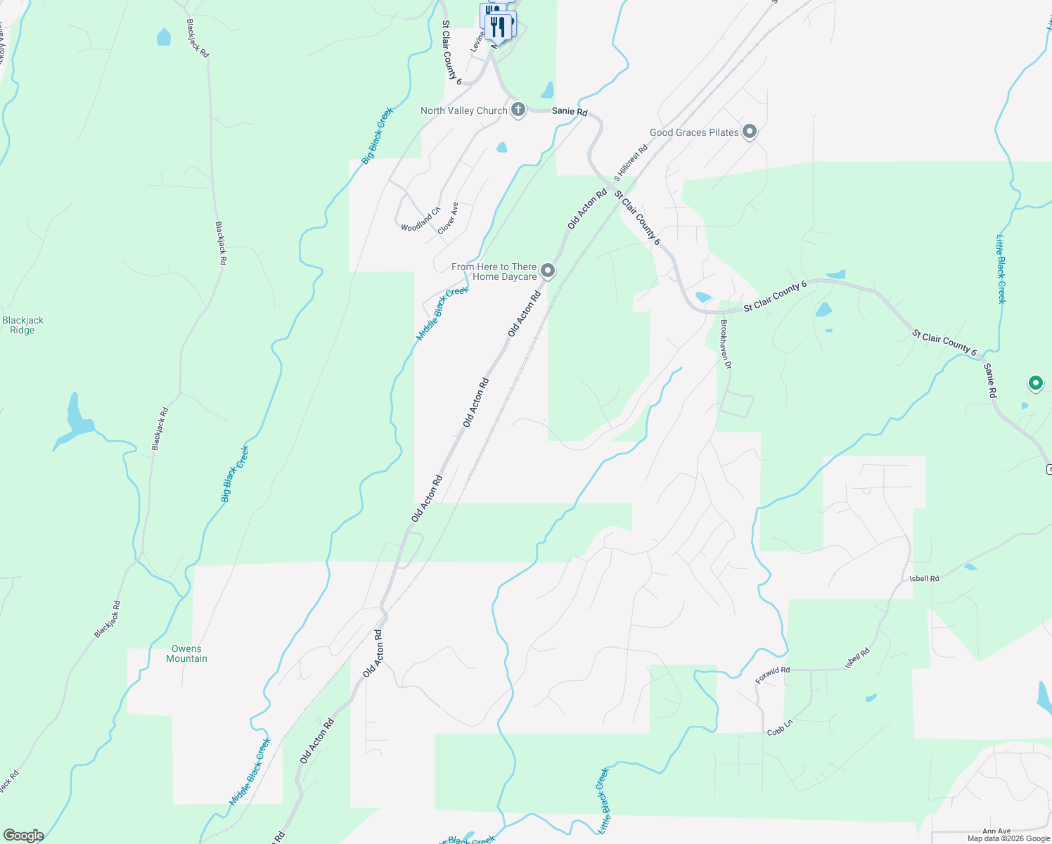 map of restaurants, bars, coffee shops, grocery stores, and more near 730 Sterling Place in Odenville