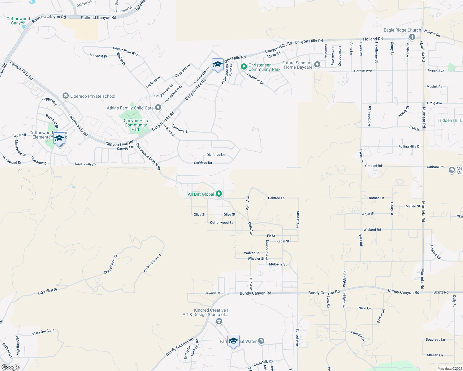 map of restaurants, bars, coffee shops, grocery stores, and more near 24469 Manzanita Road in Menifee