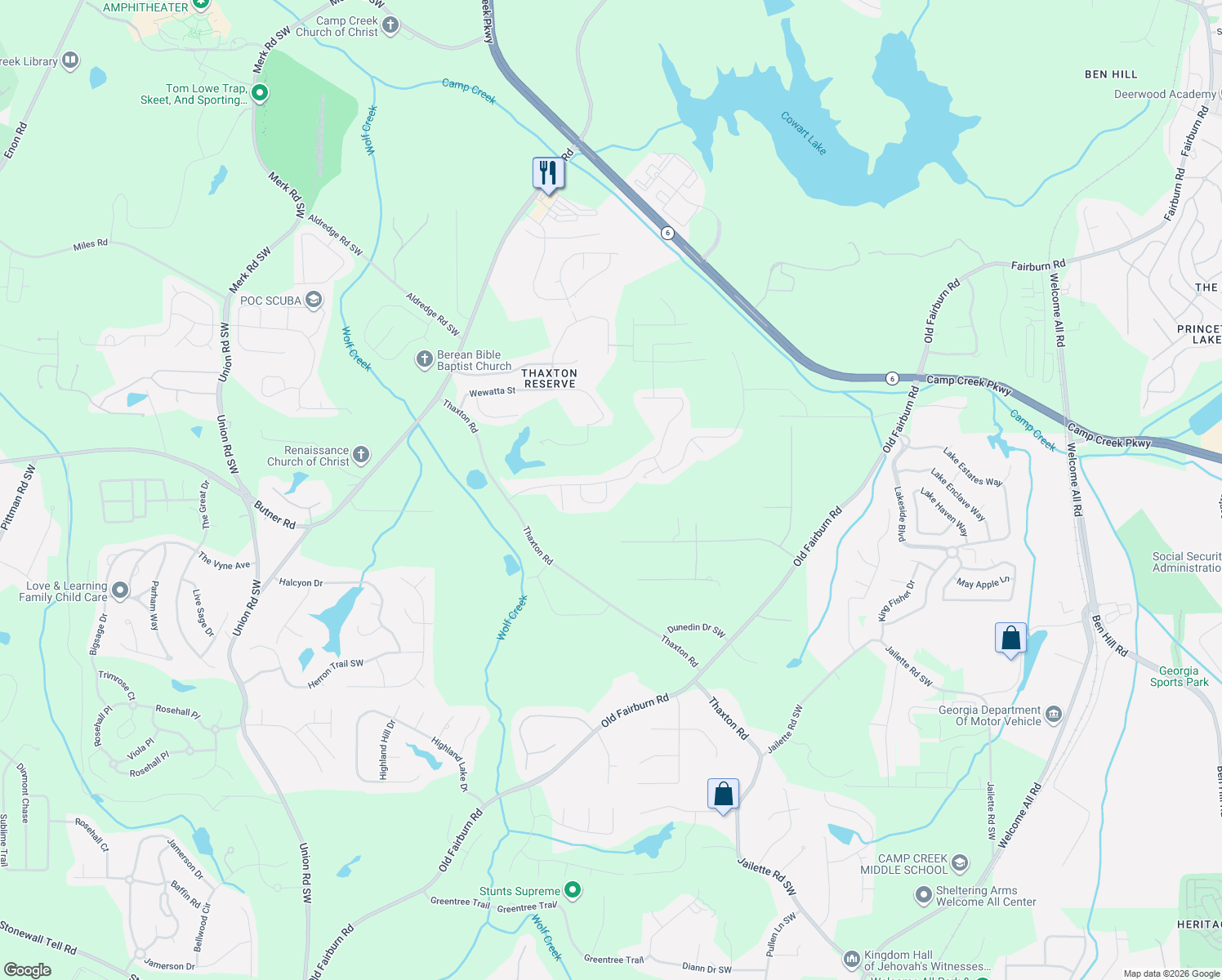 map of restaurants, bars, coffee shops, grocery stores, and more near 4810 Ralin Court Southwest in Atlanta