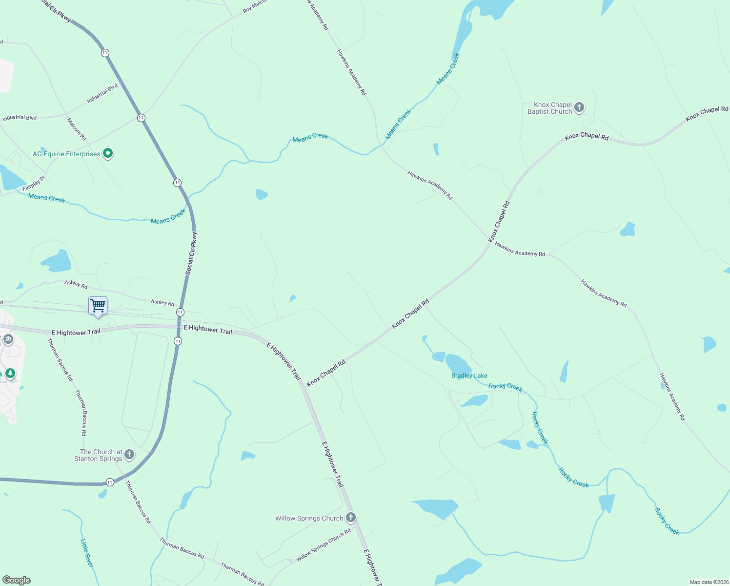 map of restaurants, bars, coffee shops, grocery stores, and more near 4880 Partee Trail in Social Circle