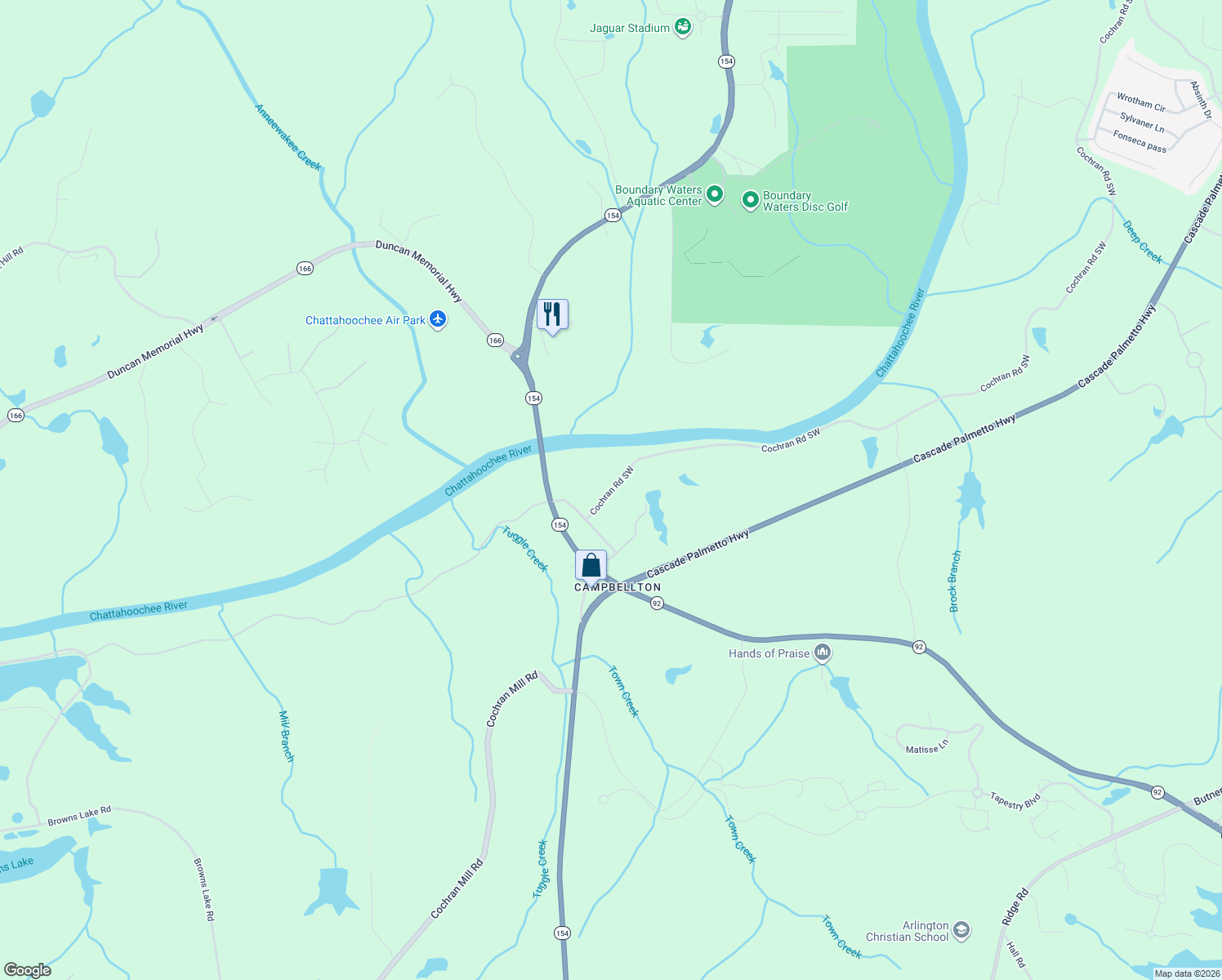 map of restaurants, bars, coffee shops, grocery stores, and more near 8275 Cochran Rd SW in Fairburn