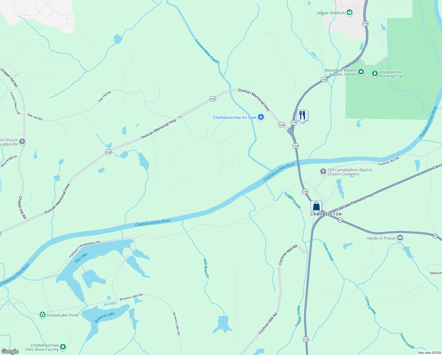 map of restaurants, bars, coffee shops, grocery stores, and more near 3398 Roma Court in Douglasville