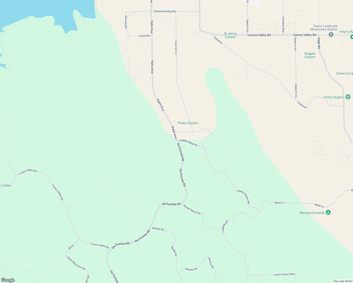map of restaurants, bars, coffee shops, grocery stores, and more near 47422 De Portola Road in Hemet