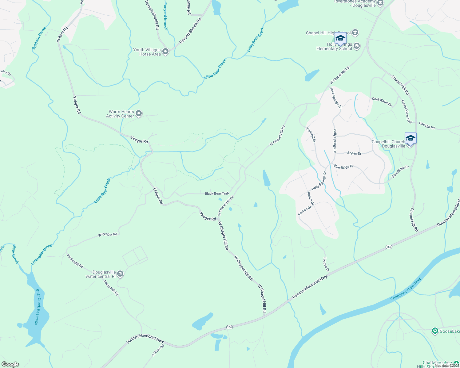 map of restaurants, bars, coffee shops, grocery stores, and more near 5678 Woodland Greens Road in Douglasville