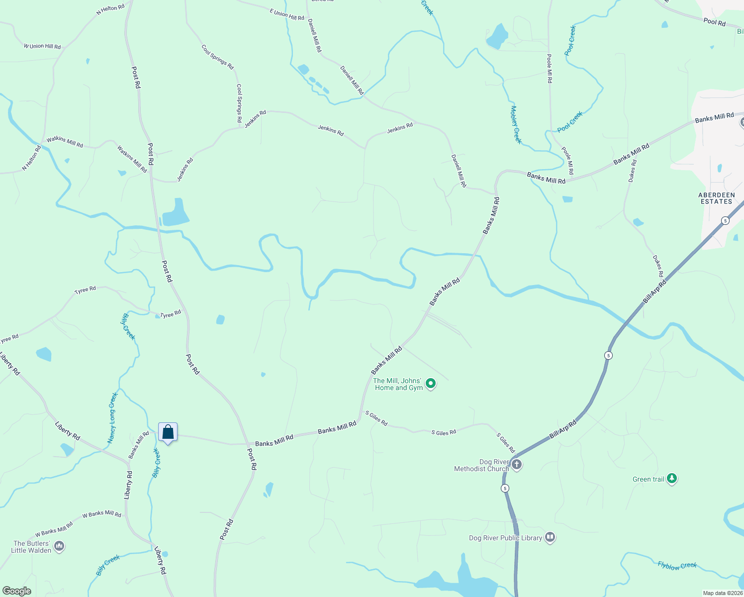 map of restaurants, bars, coffee shops, grocery stores, and more near 8093 Banks Mill Road in Douglasville