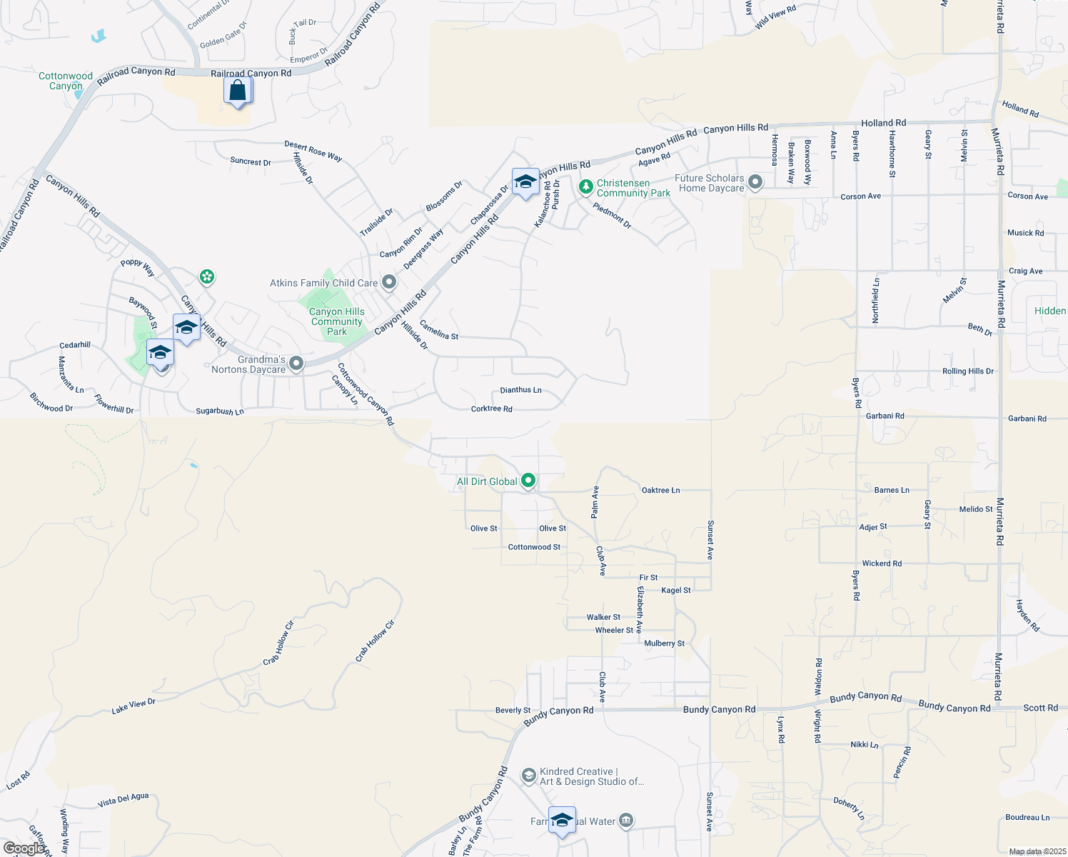 map of restaurants, bars, coffee shops, grocery stores, and more near Acacia Street in Wildomar