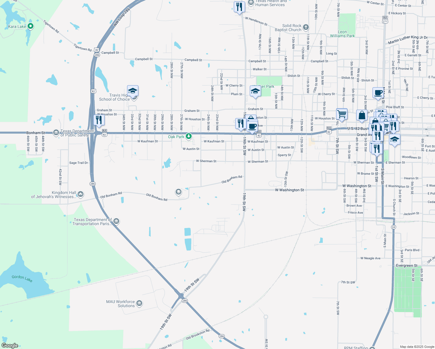 map of restaurants, bars, coffee shops, grocery stores, and more near 2110 Old Bonham Road in Paris