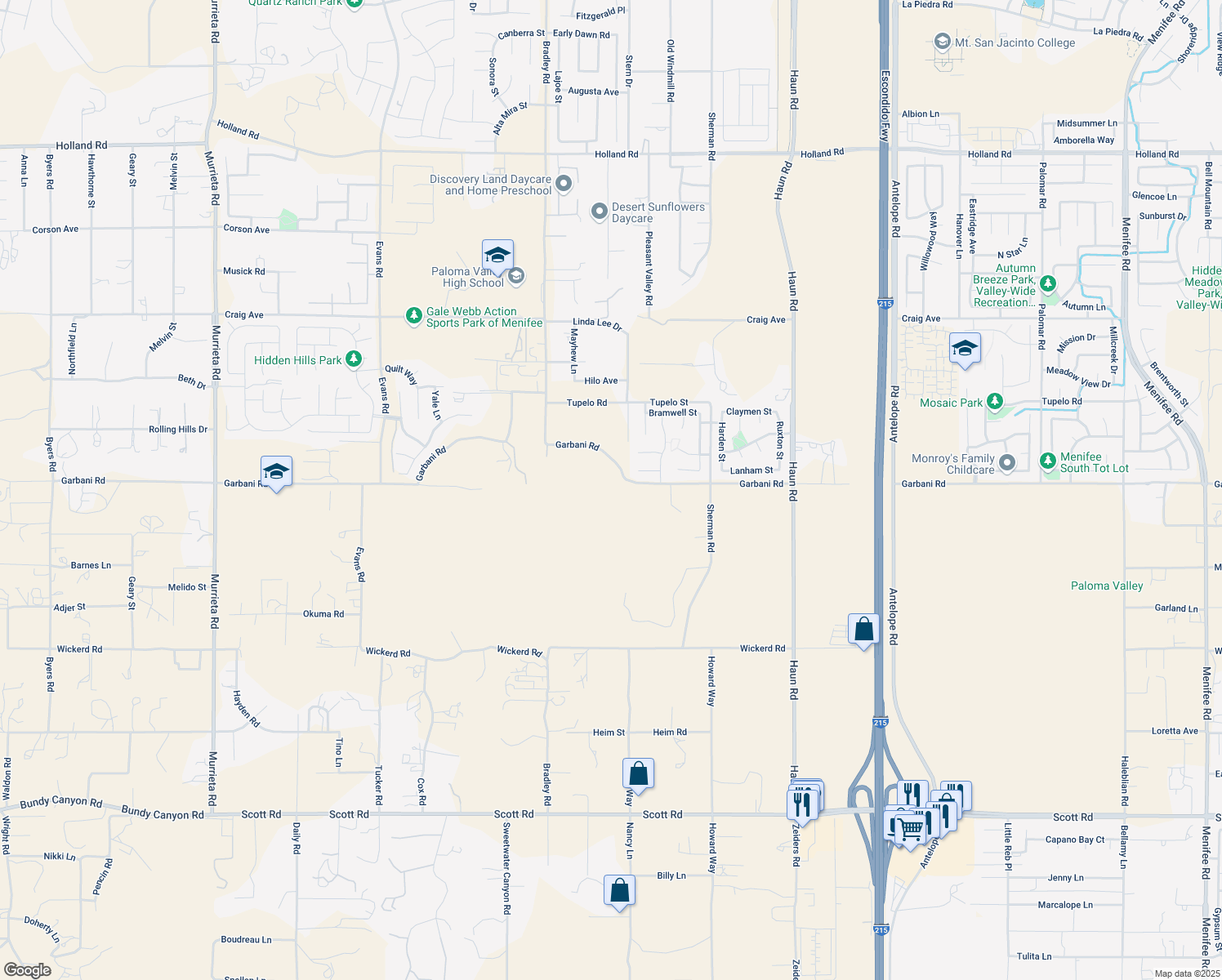 map of restaurants, bars, coffee shops, grocery stores, and more near in Riverside County