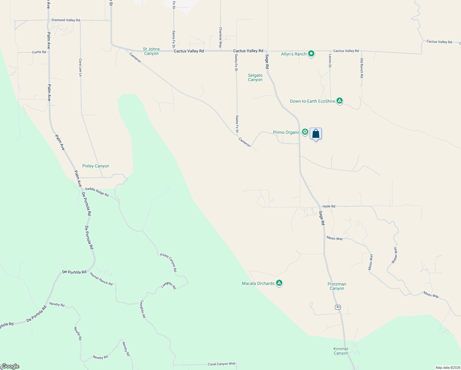map of restaurants, bars, coffee shops, grocery stores, and more near 2 North Santa Fe Street in Hemet