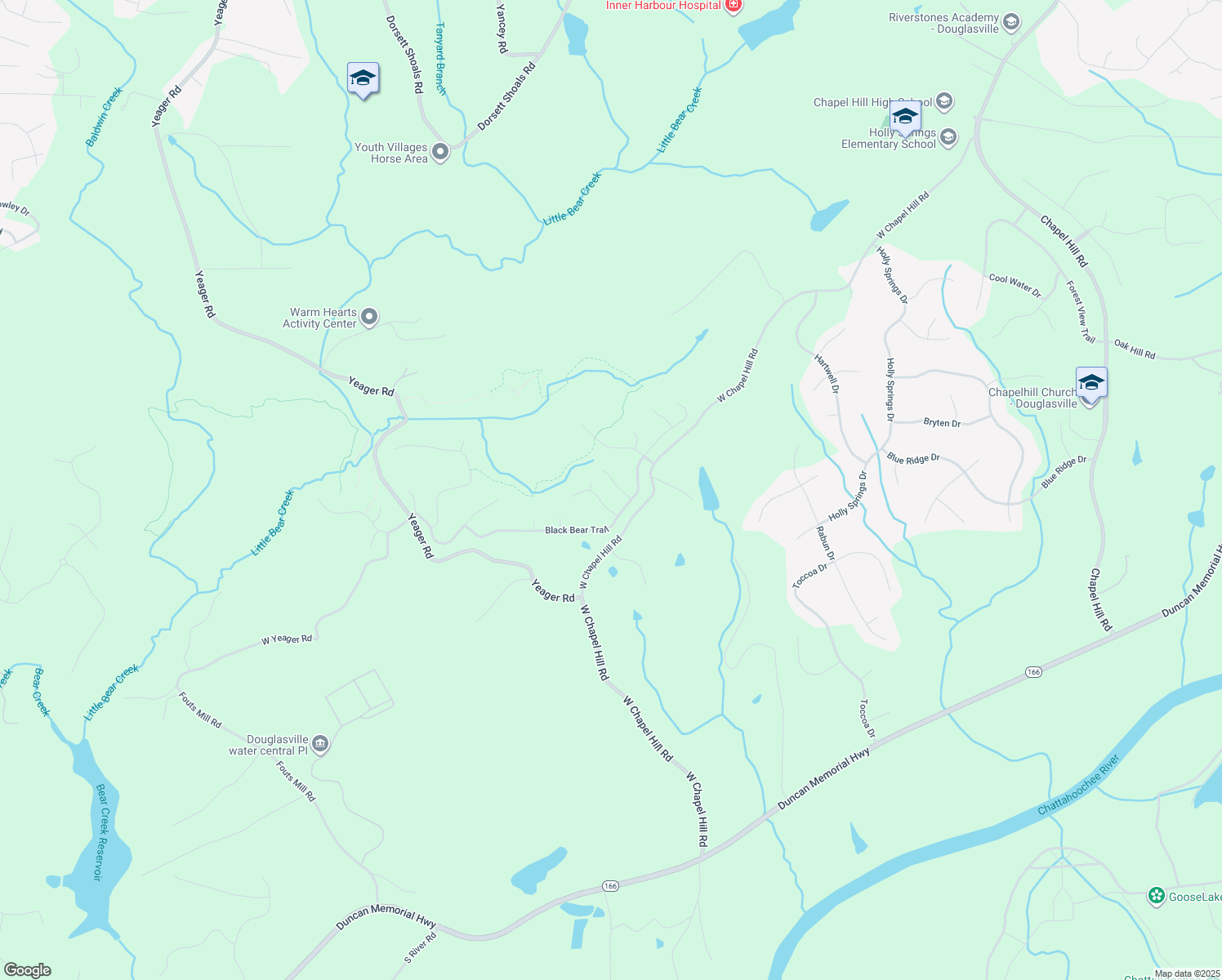map of restaurants, bars, coffee shops, grocery stores, and more near 5678 Woodland Greens Road in Douglasville