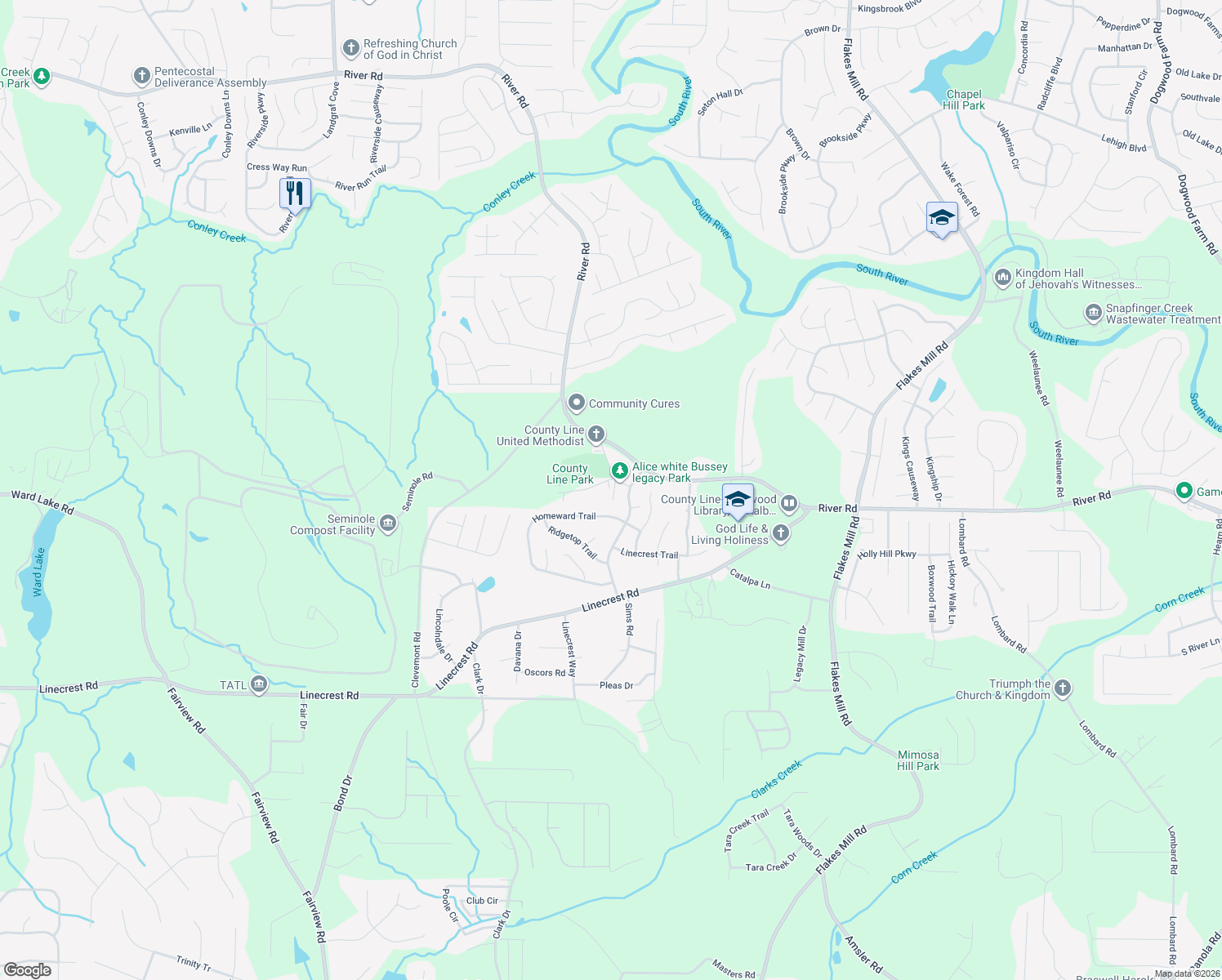 map of restaurants, bars, coffee shops, grocery stores, and more near 4089 Mosley Rd in Ellenwood