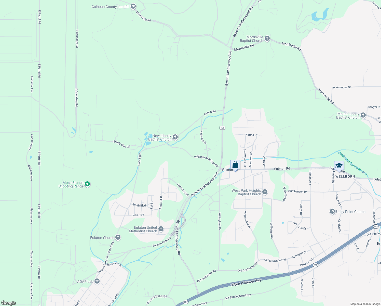 map of restaurants, bars, coffee shops, grocery stores, and more near 344 Willingham Bridge Road in Anniston