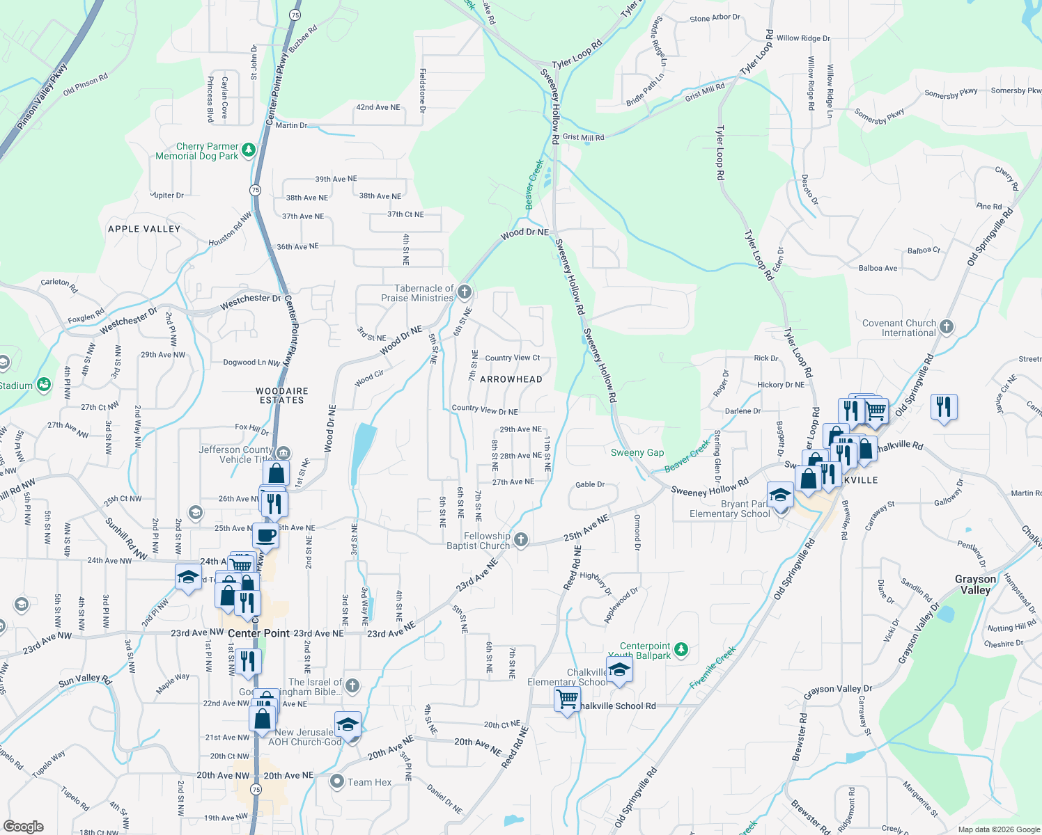 map of restaurants, bars, coffee shops, grocery stores, and more near 819 Country View Drive in Birmingham