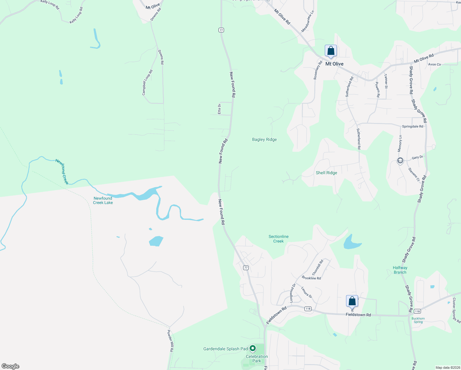 map of restaurants, bars, coffee shops, grocery stores, and more near 5151 New Found Road in Mount Olive