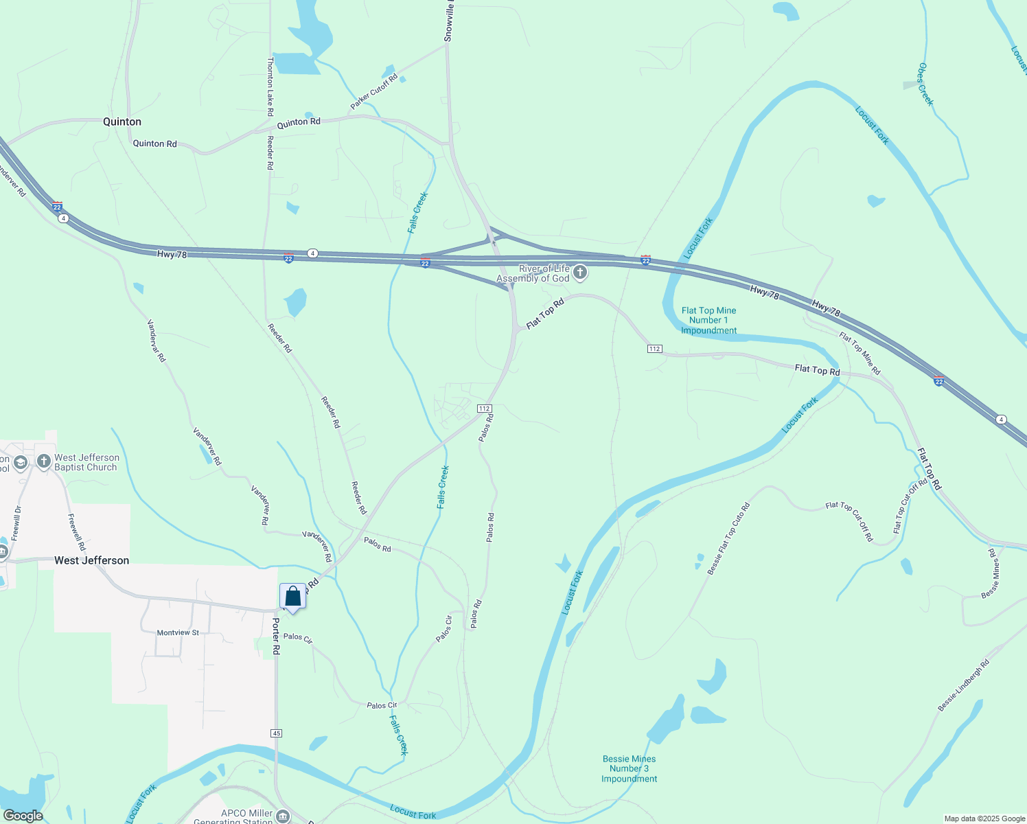 map of restaurants, bars, coffee shops, grocery stores, and more near 6075 Red Hill Road in Dora
