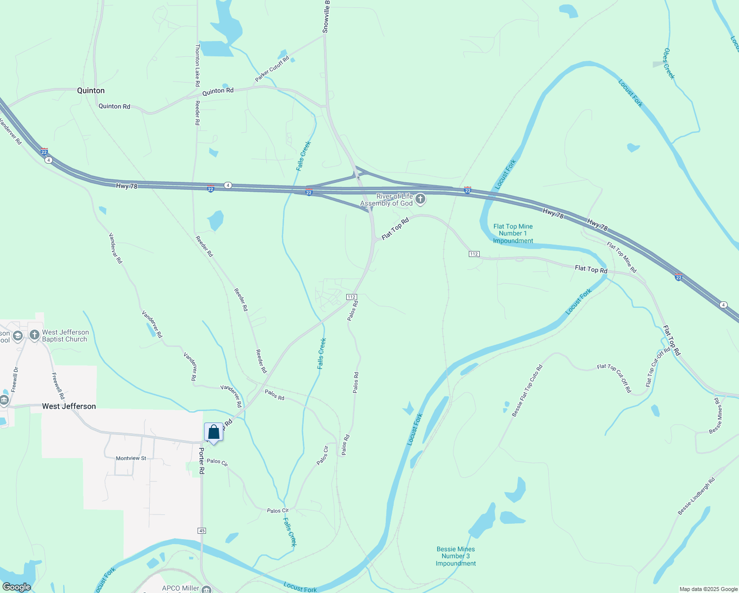 map of restaurants, bars, coffee shops, grocery stores, and more near 6075 Red Hill Road in Dora