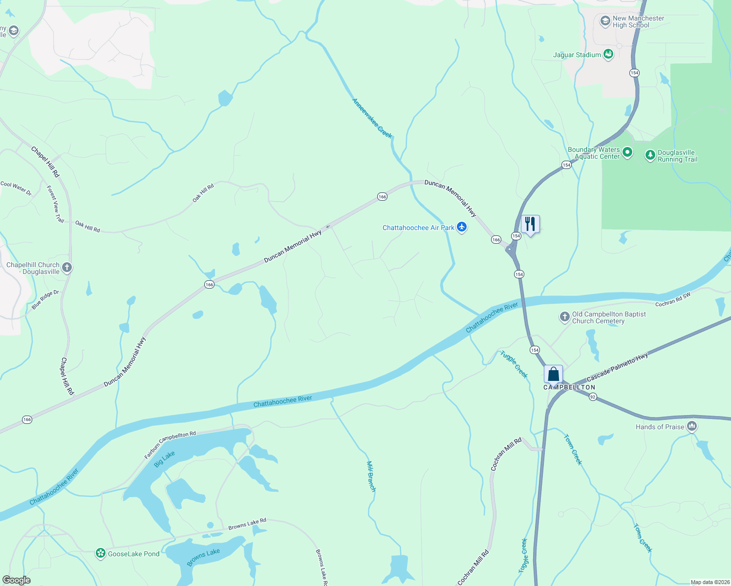 map of restaurants, bars, coffee shops, grocery stores, and more near 5381 Tuscany Drive in Douglasville