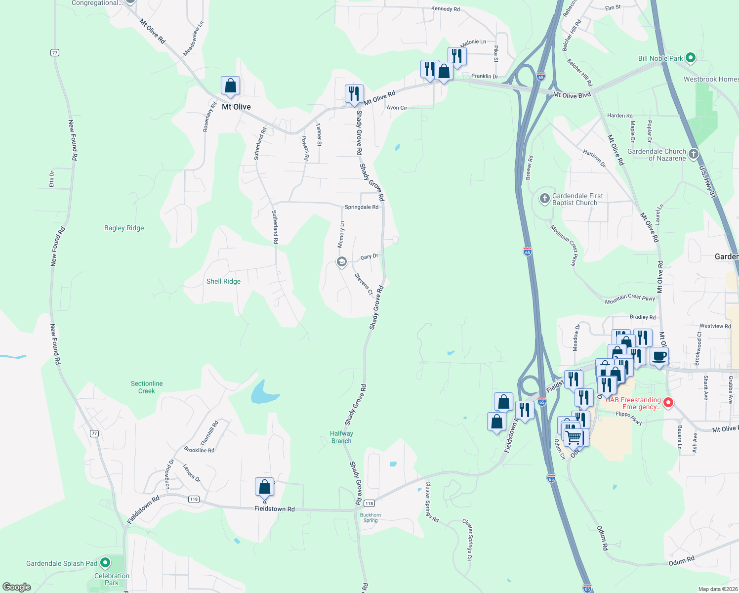map of restaurants, bars, coffee shops, grocery stores, and more near 5212 Stevens Court in Mount Olive