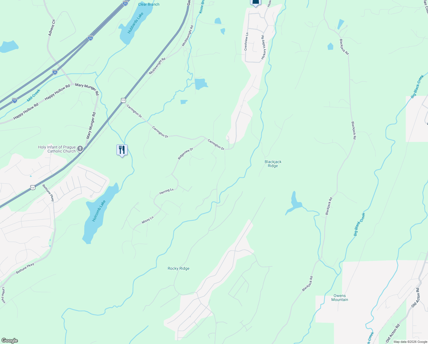 map of restaurants, bars, coffee shops, grocery stores, and more near 5947 Valley Way in Trussville