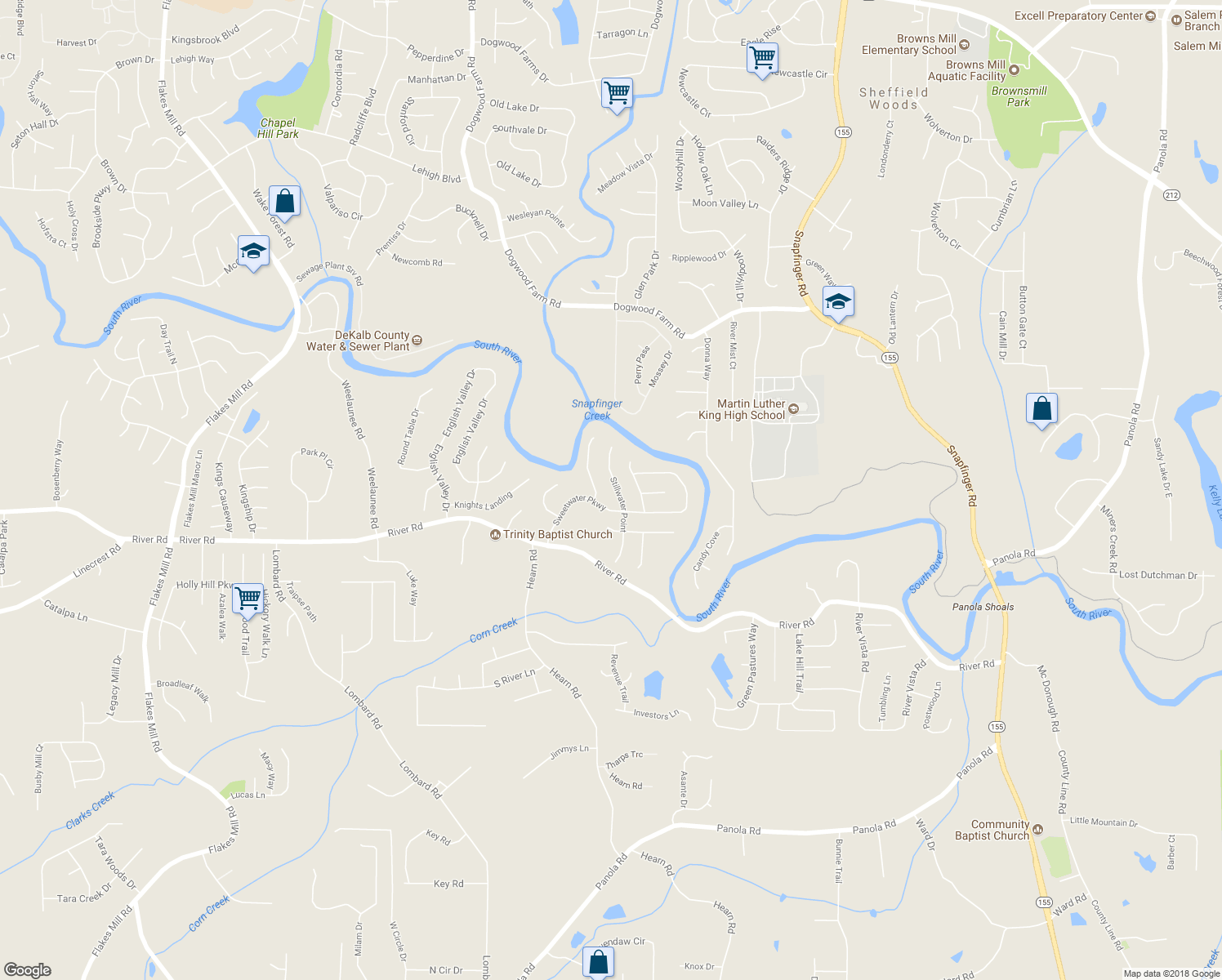 map of restaurants, bars, coffee shops, grocery stores, and more near 4161 Stillwater Point in Ellenwood