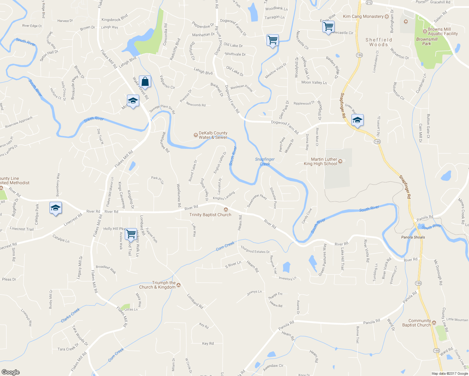 map of restaurants, bars, coffee shops, grocery stores, and more near 5368 Knights Landing in Ellenwood
