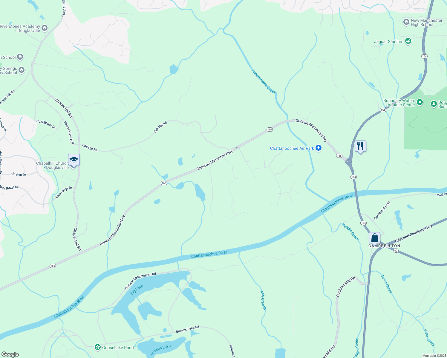 map of restaurants, bars, coffee shops, grocery stores, and more near 5473 Olde Plantation Drive in Douglasville