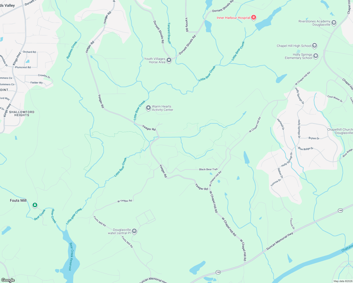 map of restaurants, bars, coffee shops, grocery stores, and more near 5286 Hickory Ridge Drive in Douglasville