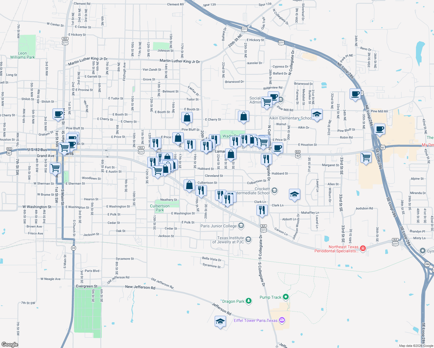 map of restaurants, bars, coffee shops, grocery stores, and more near 2011 Cleveland Street in Paris
