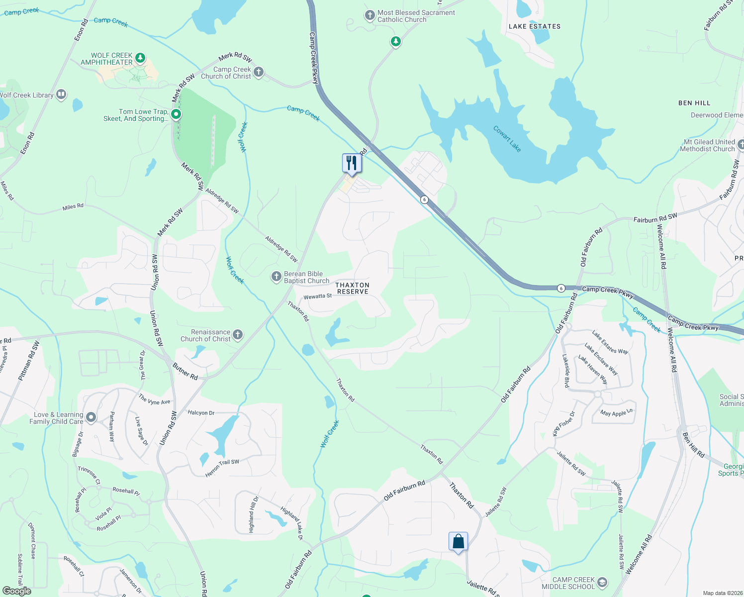 map of restaurants, bars, coffee shops, grocery stores, and more near 4922 Wewatta Street in Atlanta