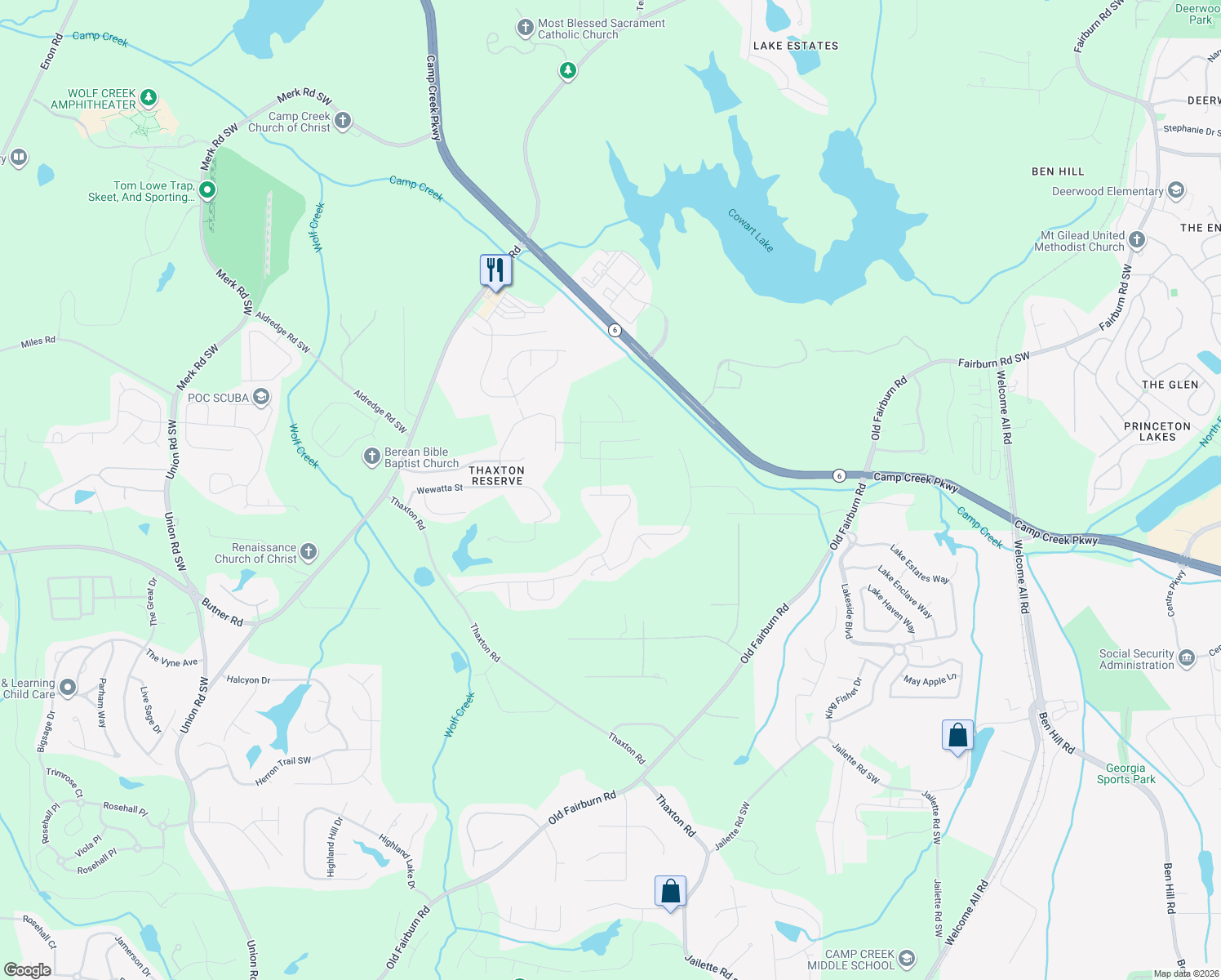 map of restaurants, bars, coffee shops, grocery stores, and more near 4724 Albany Way in Atlanta